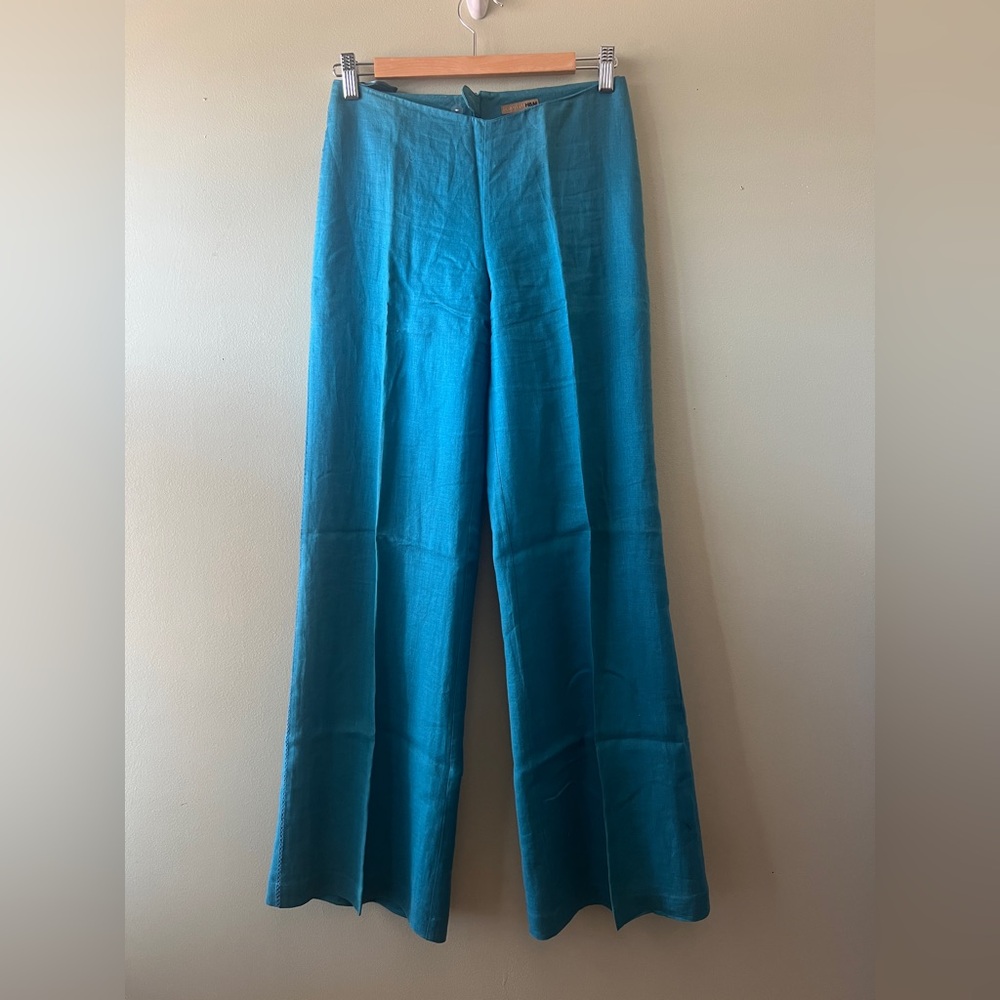 H&M Blue/green 100% Linen Pants Size 4 NWOT